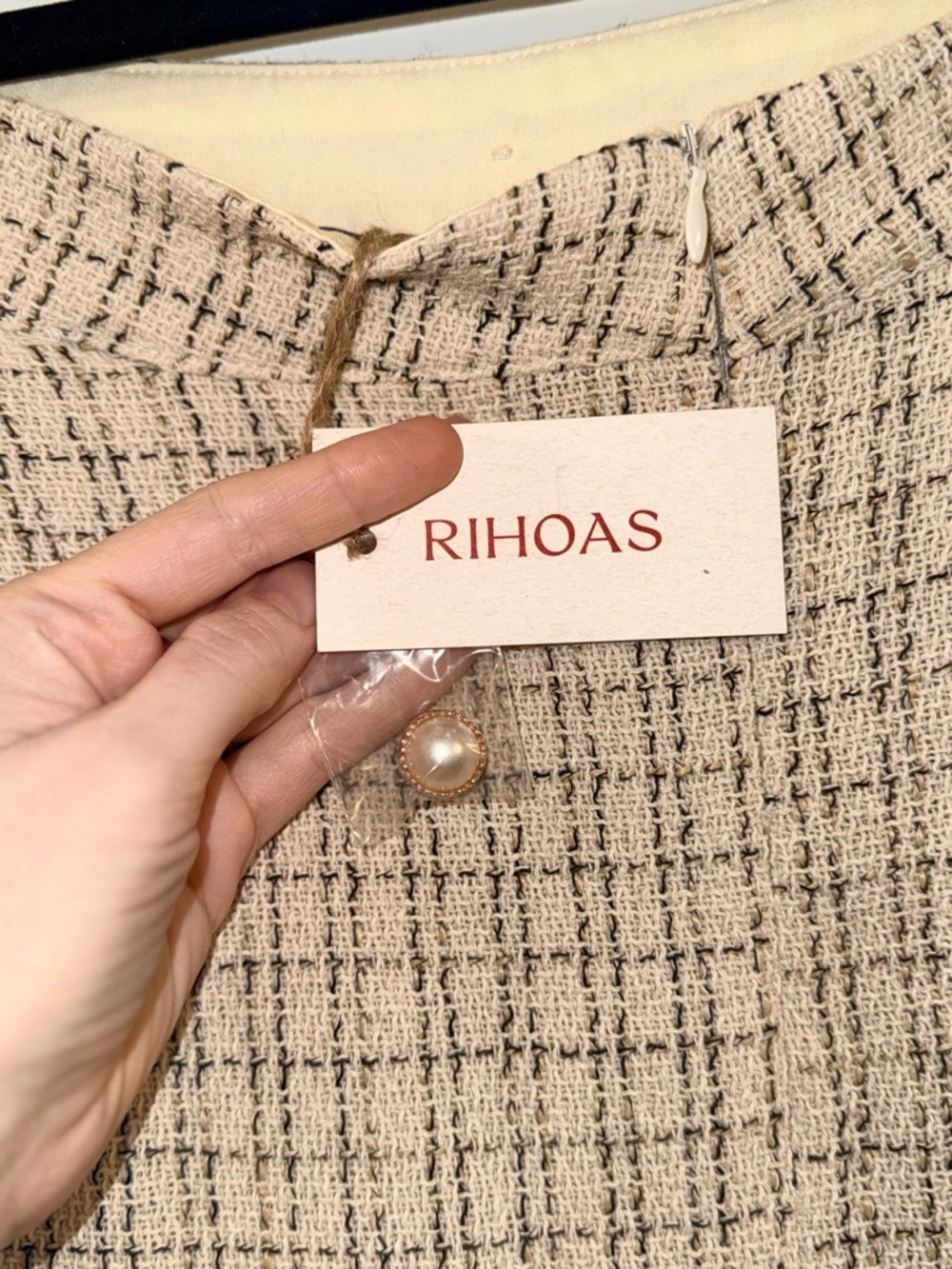 RIHOAS Old Money Cream Tweed A-Line Midi Skirt (large) - Picture 6 of 7